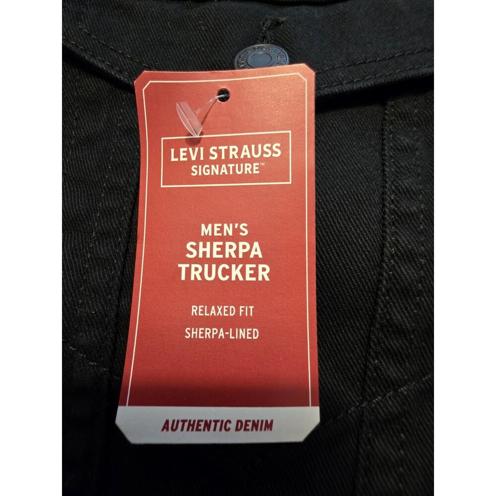 Levi’s Men's Relaxed Fit Button Front Sherpa Trucker Jacket XXL Black Canvas NEW - Picture 12 of 15